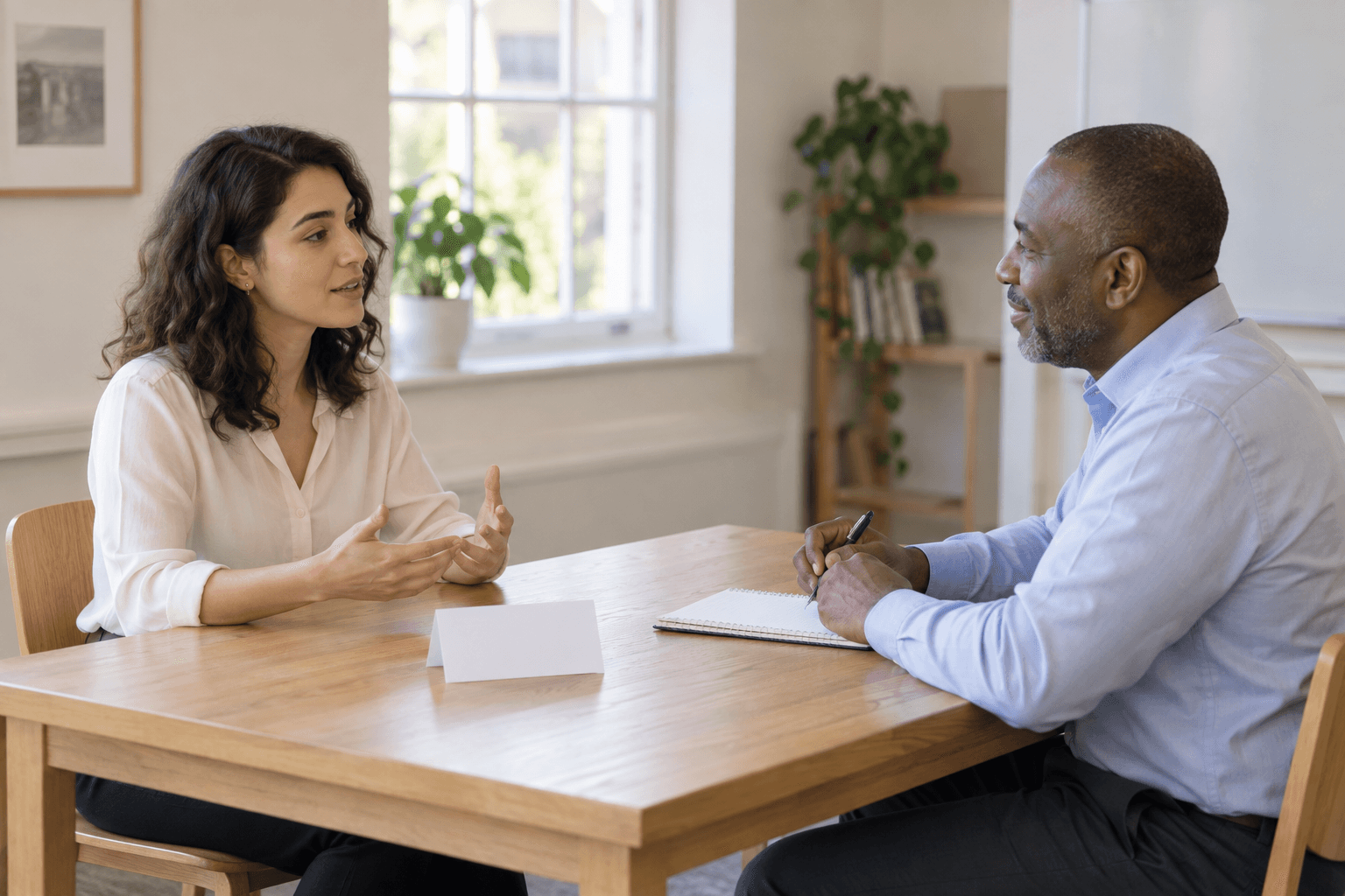 Eğitmenle IELTS Speaking denemesi yapan yetişkin öğrenci